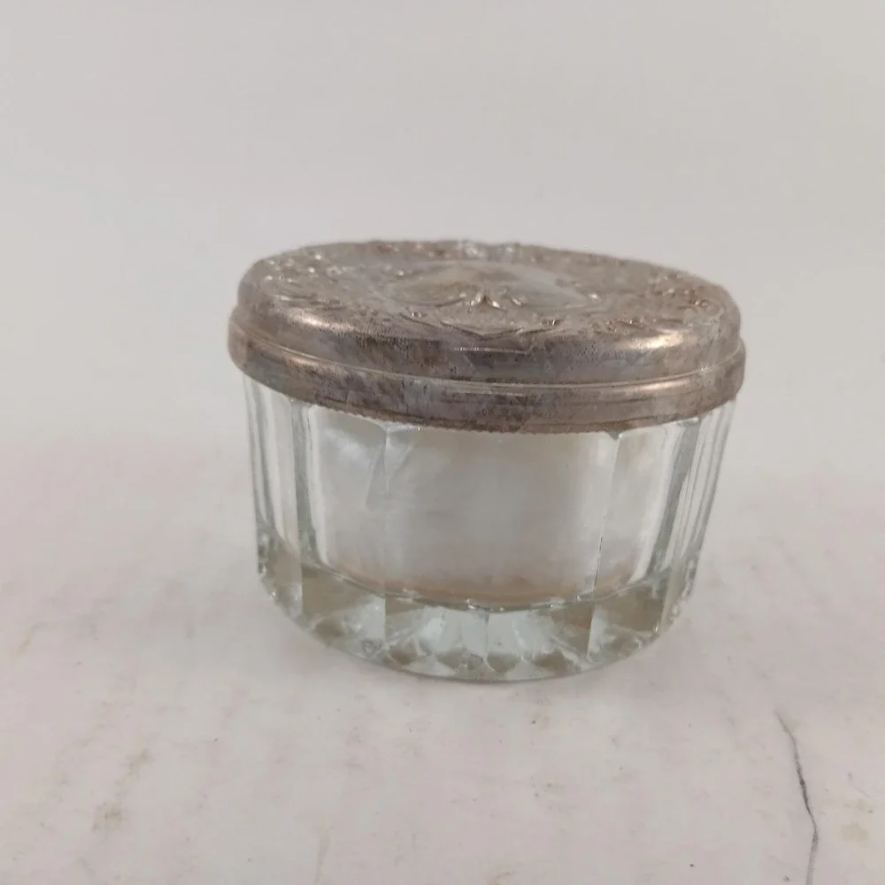 Crystal Powder Box with Silver Plated Lid Powder Puff Davco Silver LTD 7092 NIB